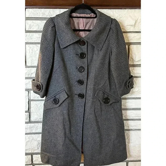 Women’s Woven Wool Oversized Buttons 3/4 Sleeves Jacket Gray Size Medium. - Picture 1 of 12